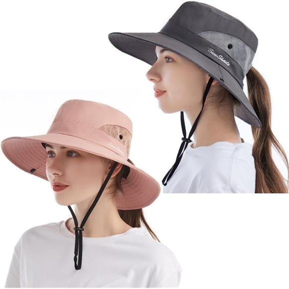Womens Wide Brim Sun Hats Grey Pure Pink Accessories